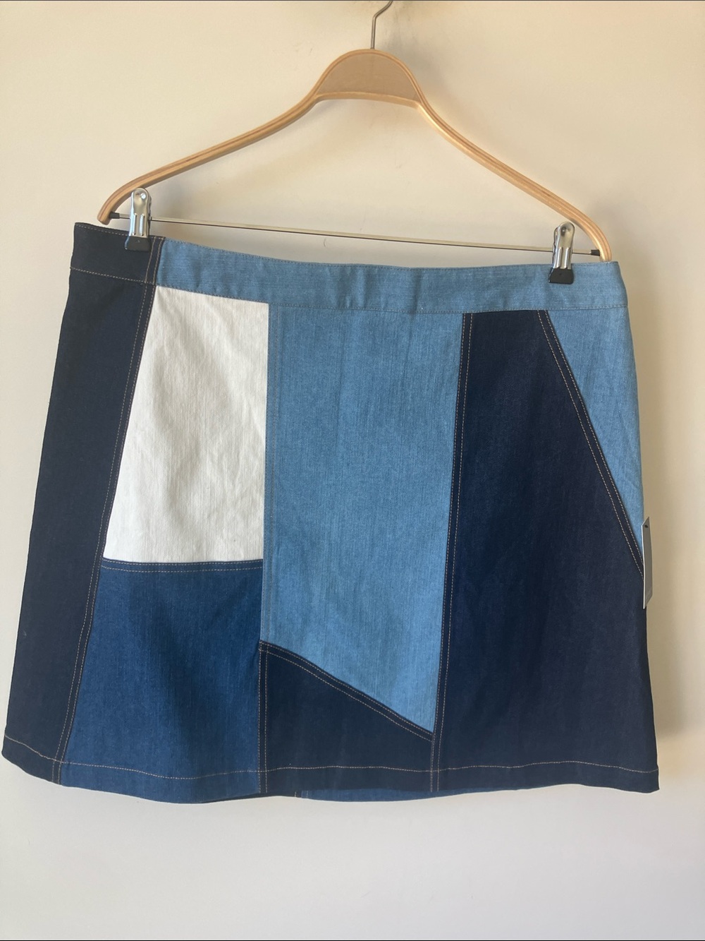ELOQUII Patchwork Denim Mini Skirt Blue + White Contemporary Size 18 NWT